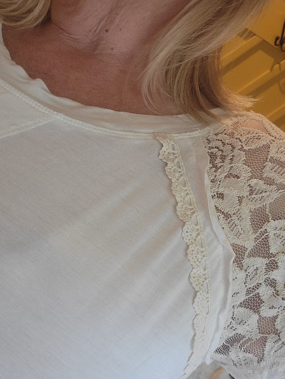 Rock & Roll Cowgirl White Lace Shoulder Long Sleeve Top - Picture 3 of 5